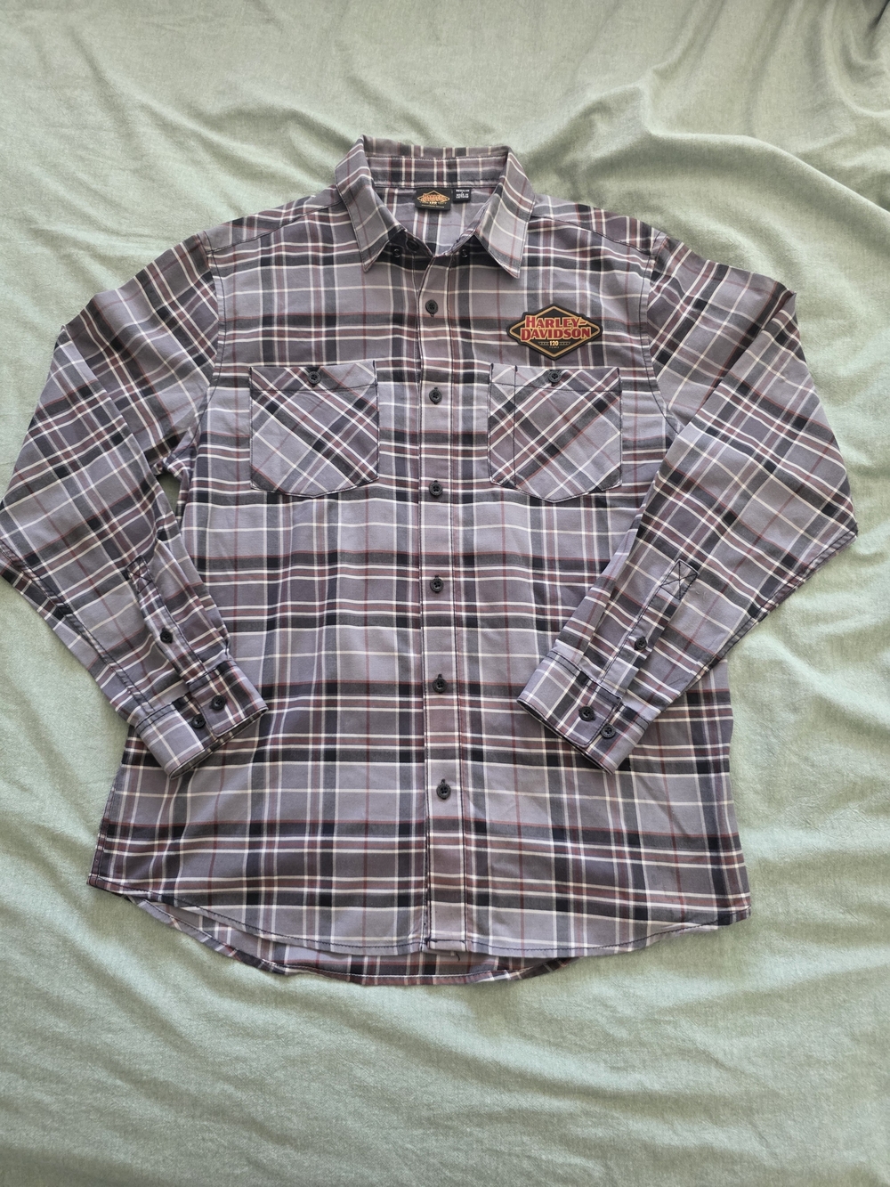 Harley Davidson 120th HD Gray Plaid RoadKing Fatboy Shirt Men's Large